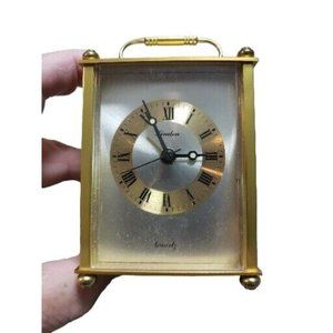 Vintage Linden Brass Carriage Desk Quartz 3.5" Alarm Clock with GITD Hands
